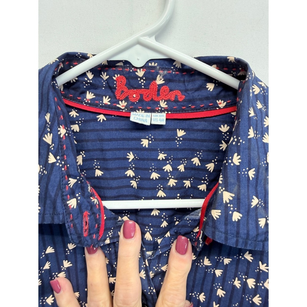 Boden Women LS Blouse Bird Novelty Print Button Up Sz 4R Dark Blue - Picture 3 of 8